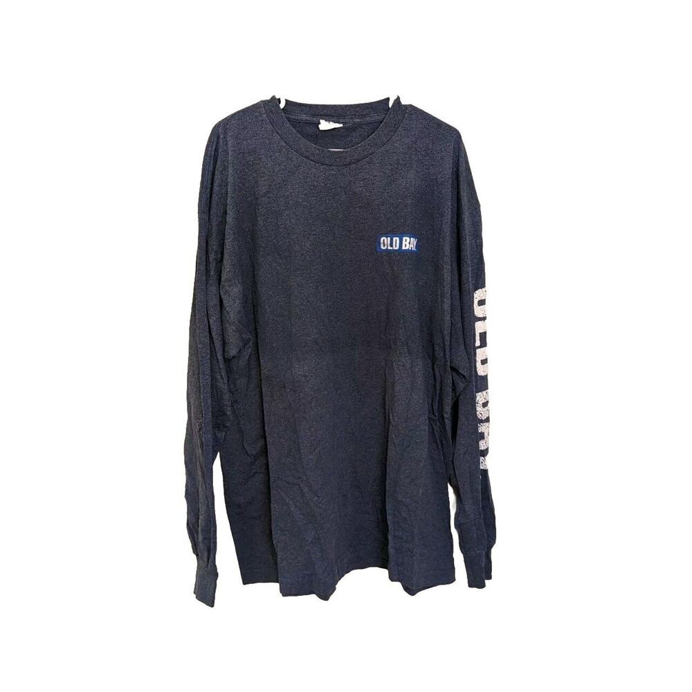 Vintage Old Bay Men's Graphic T-shirt Blue Long Sleeve Size XL Crew Neck.